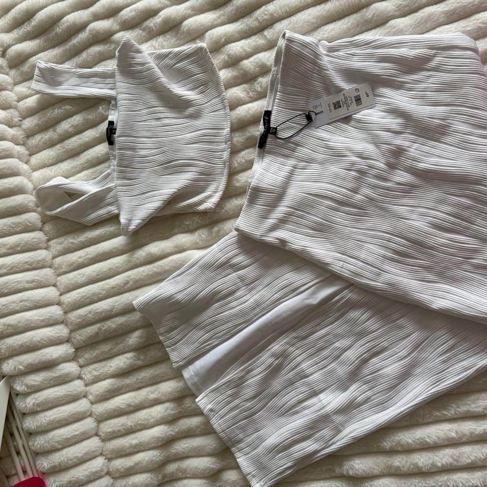 Dynamite White Textured Skirt and Top Set